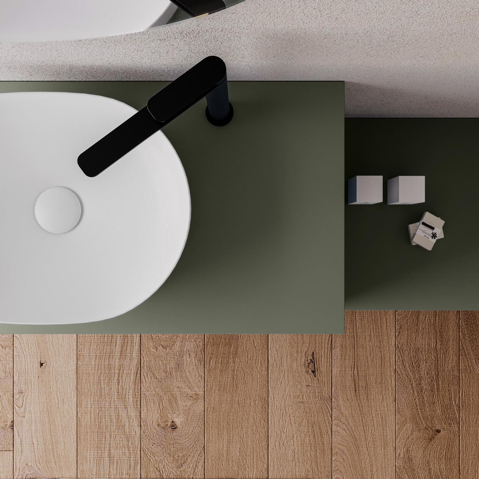 Mobile bagno sospeso 90 cm verde cemento con cassettone e top con specchio - Sleek