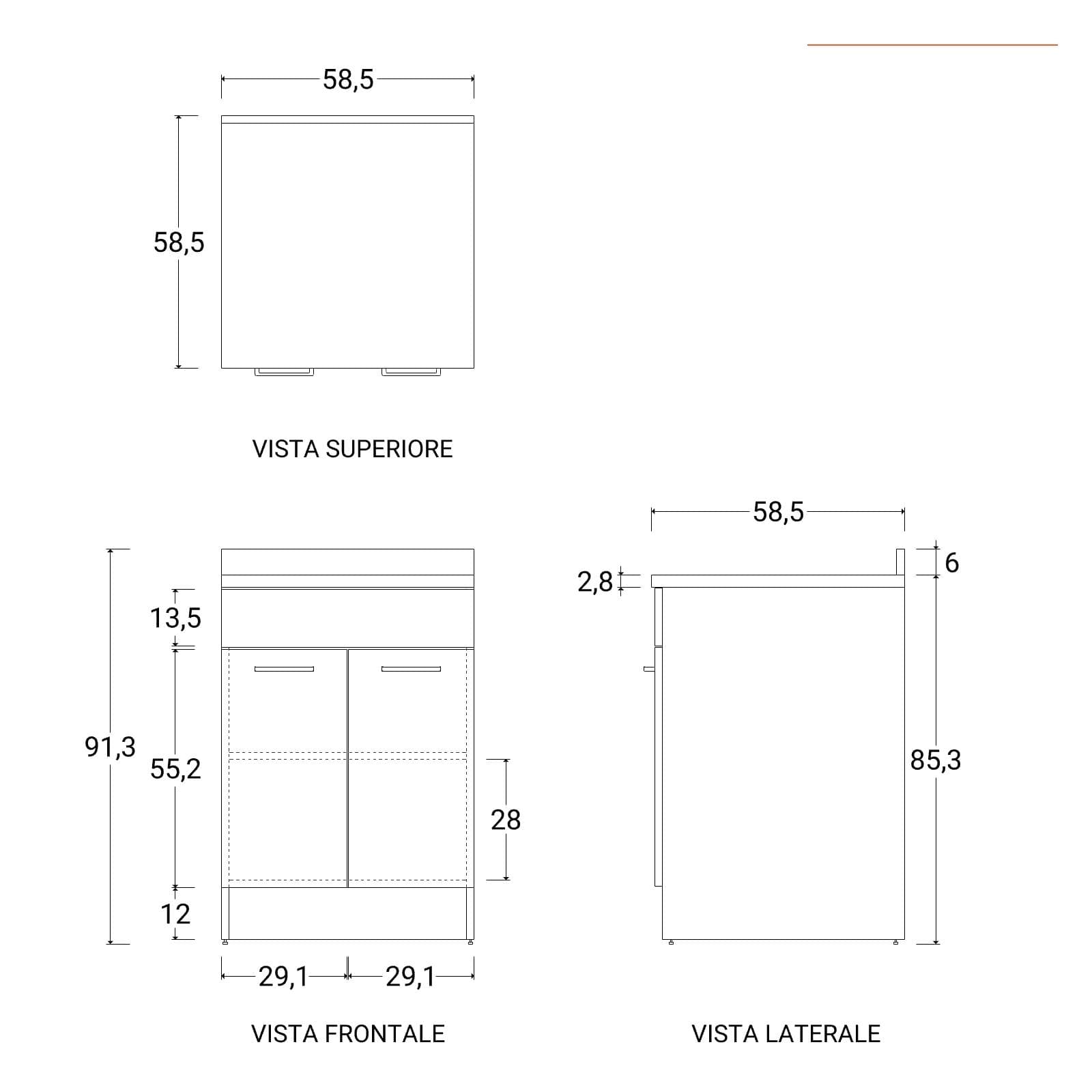 Mobile Colavene 60x60x86h cm 2 ante con ripiani interni bianco opaco