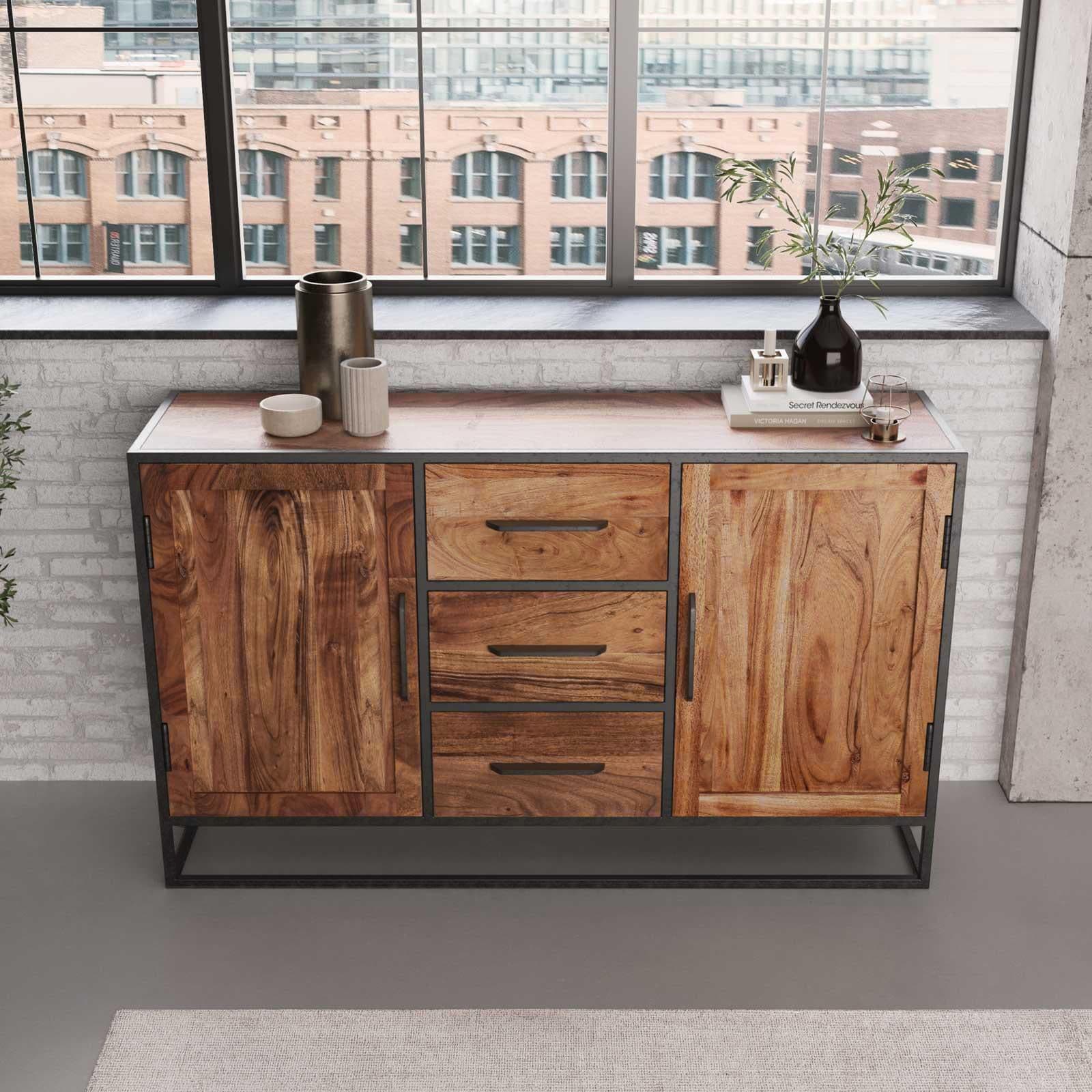 Madia 150x40 cm in legno di acacia e metallo - Freia Acacia