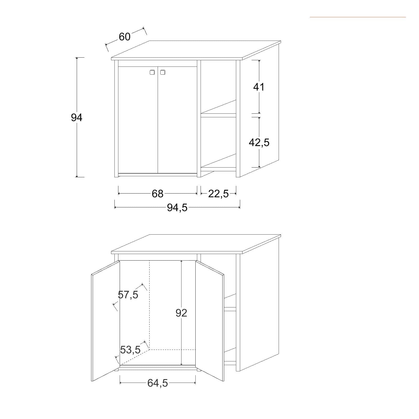 Mobile coprilavatrice 94,5 x 94 h cm con ante e vano a giorno - Vix