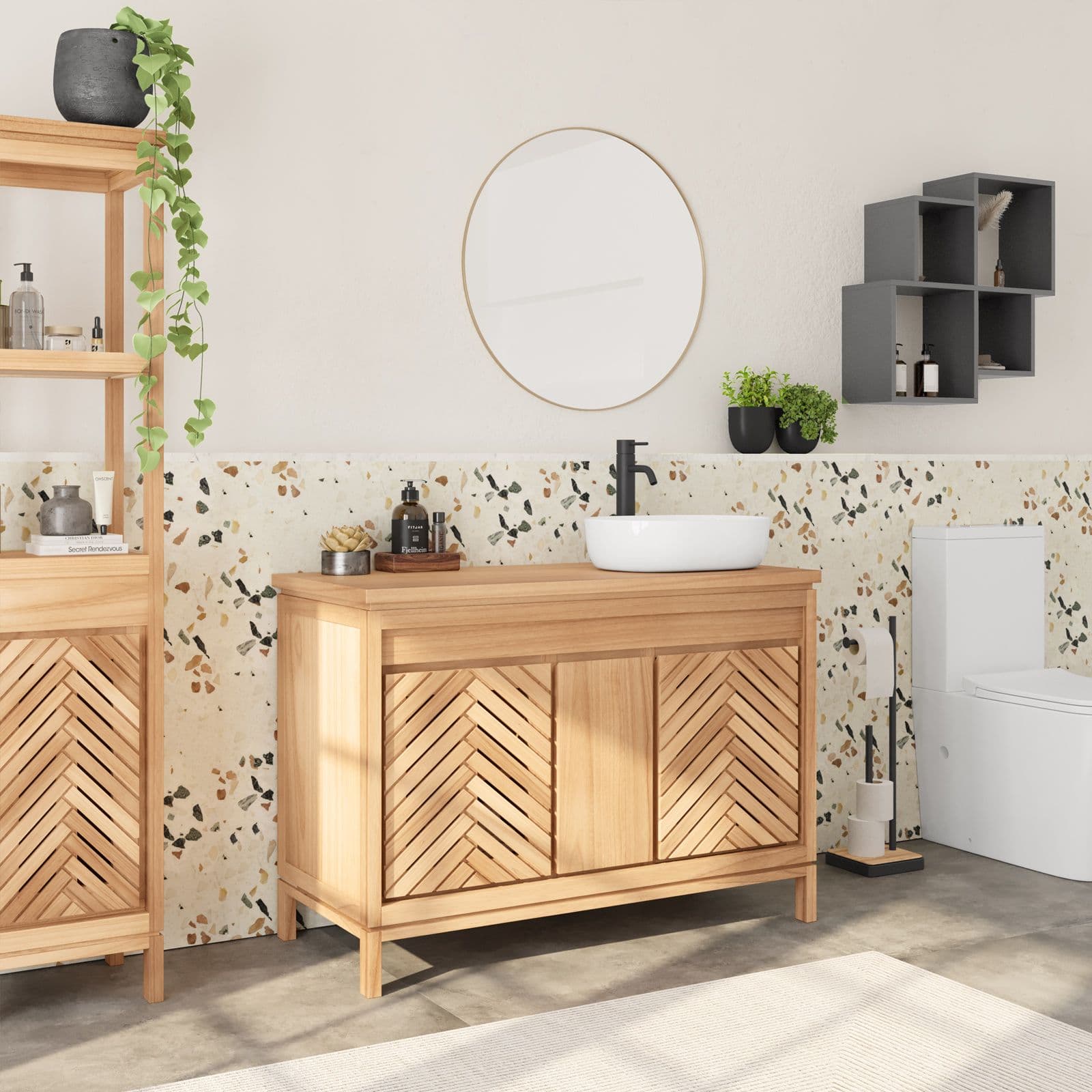 Mobile da bagno 120 cm con 2 ante e cassetto in legno mindi - Botanica