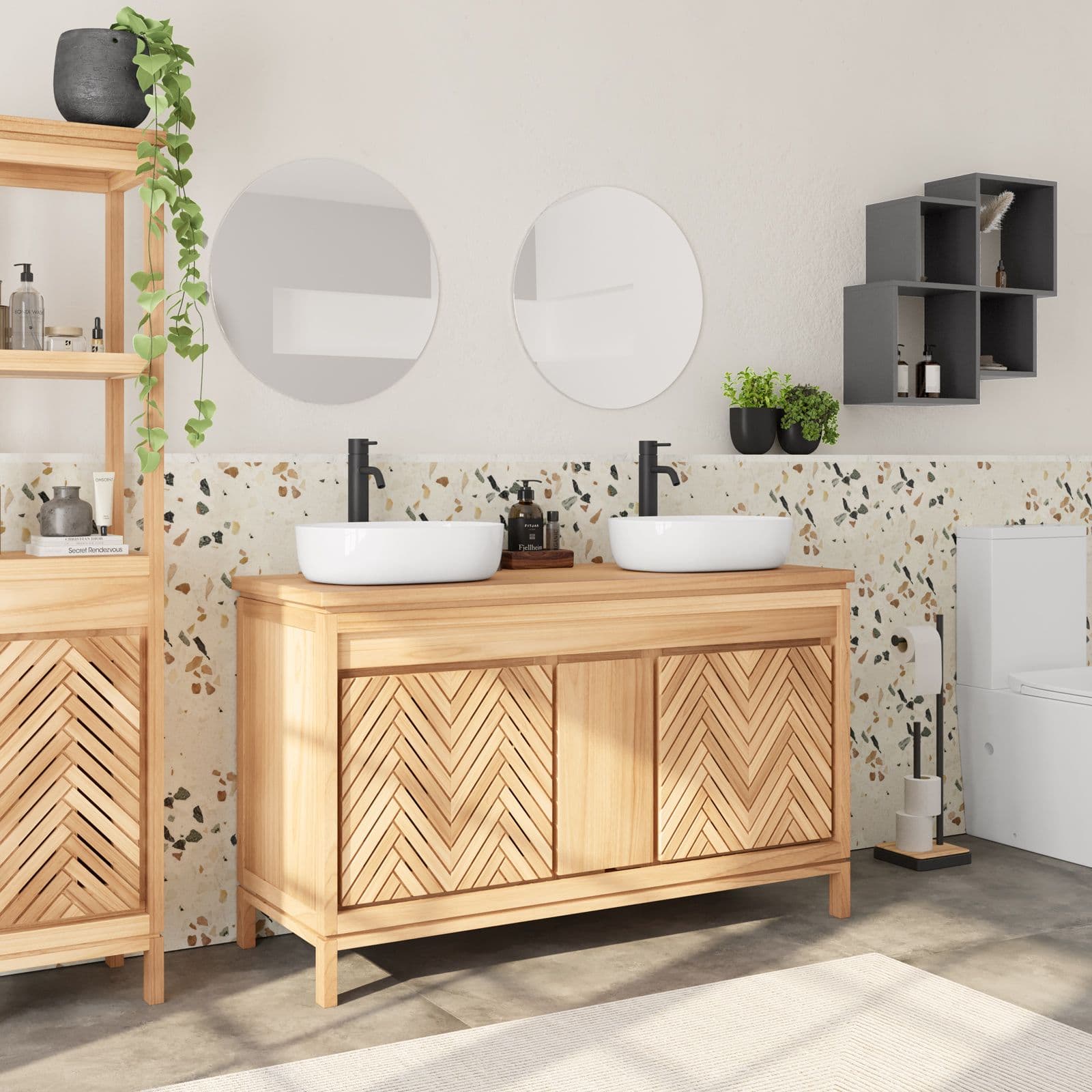Mobile da bagno 140 cm con 4 ante e cassetto in legno mindi - Botanica