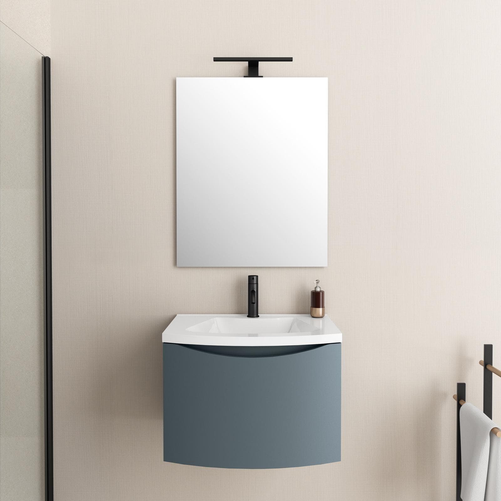 Mobile bagno sospeso 60 cm blu oceano opaco con cassetto - Jasmine
