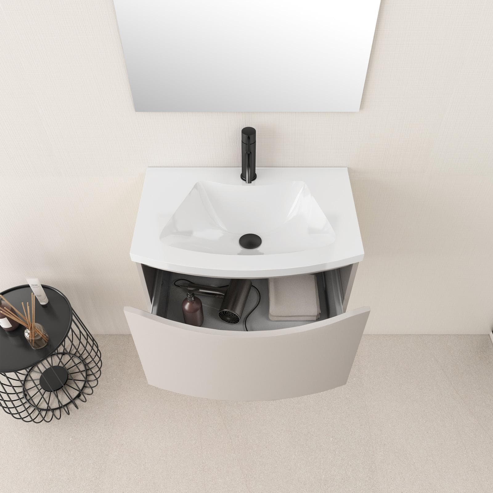 Mobile bagno sospeso 60 cm tortora opaco con cassetto - Jasmine