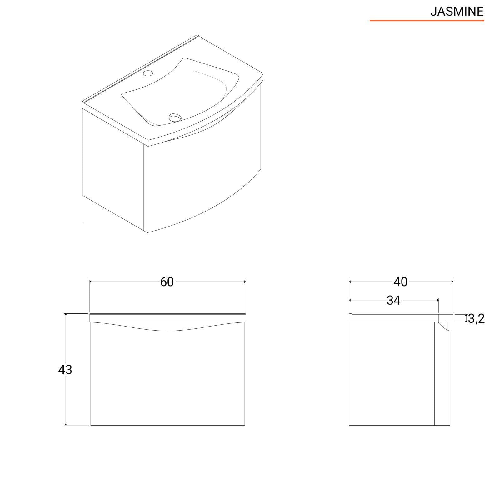 Mobile bagno sospeso 60 cm tortora opaco con cassetto - Jasmine