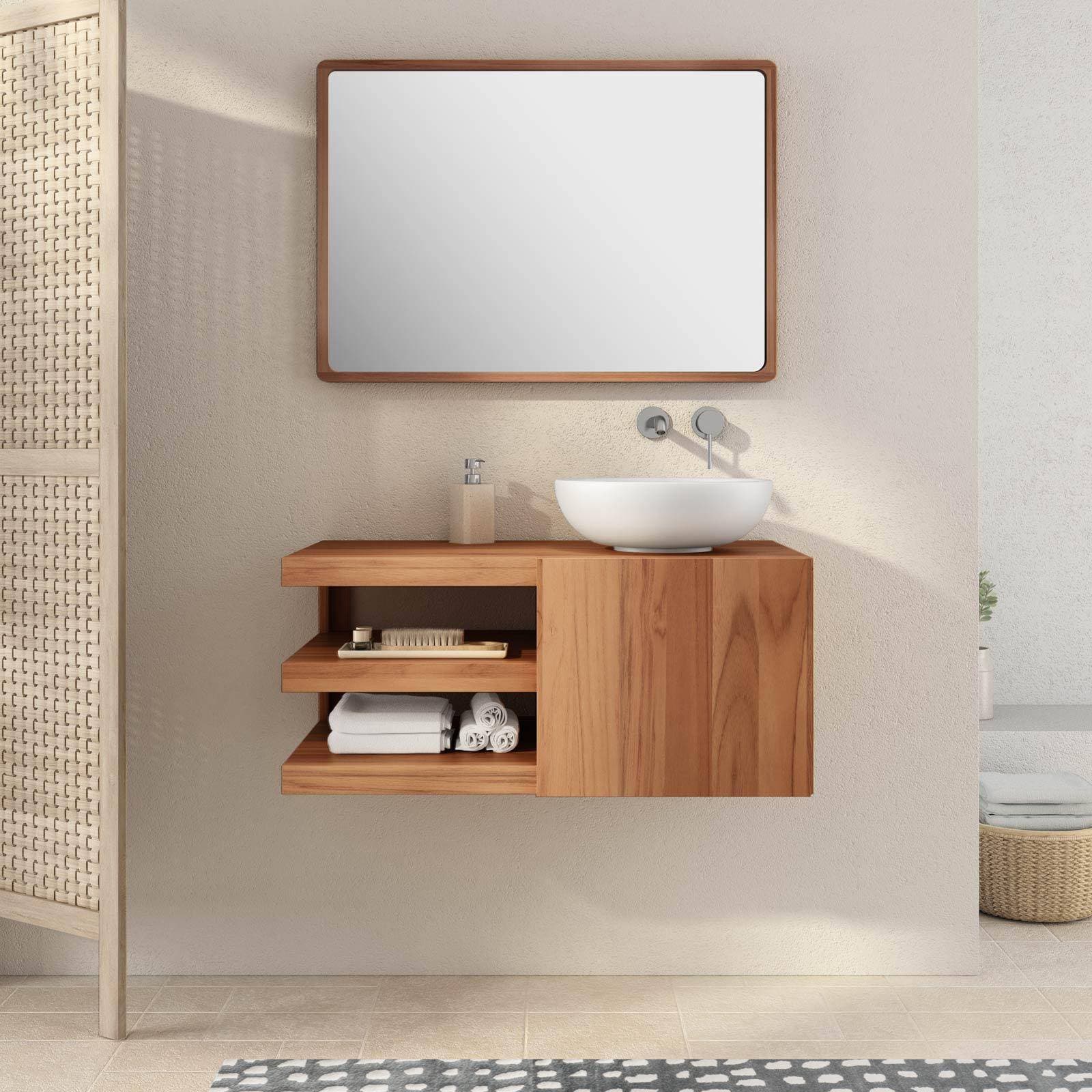 Mobile da bagno sospeso 90 cm in teak - Kuna