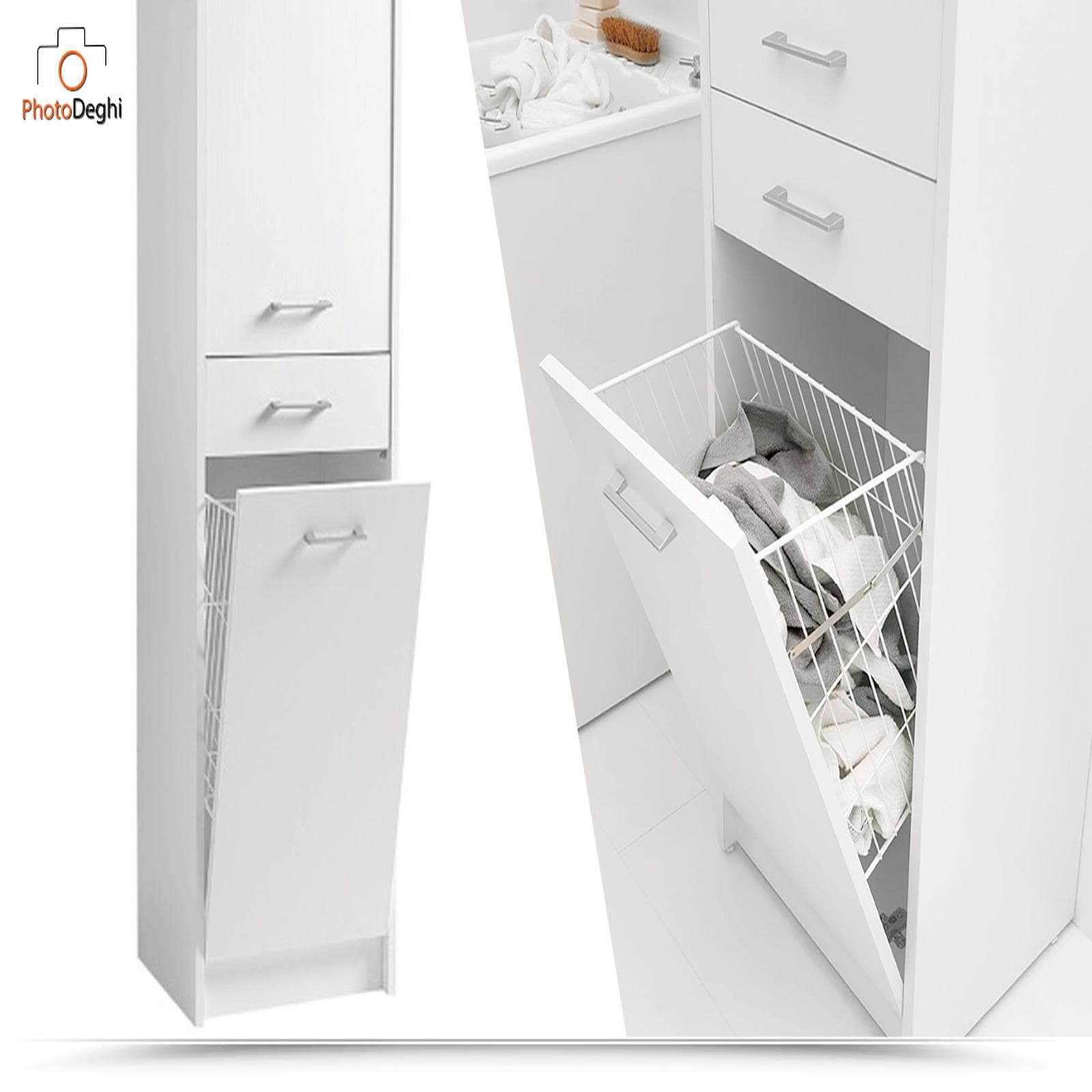 Mobile Domestica Colavene 45x38x170h cm portabiancheria con anta DX tela bianco