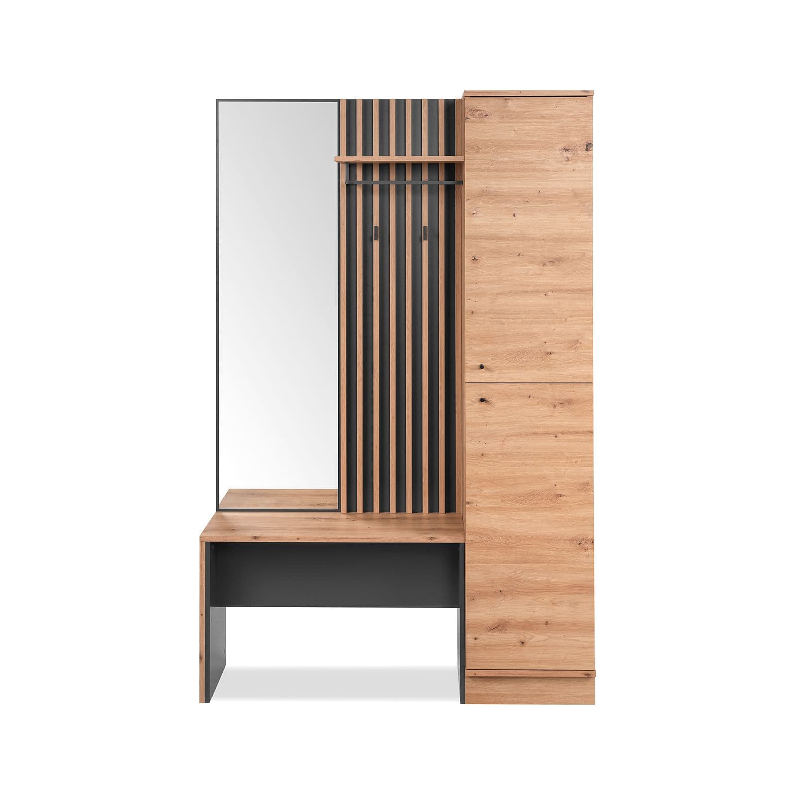 Mobile ingresso 122x190h cannettato rovere haller e antracite con panca e specchio - Sonnet