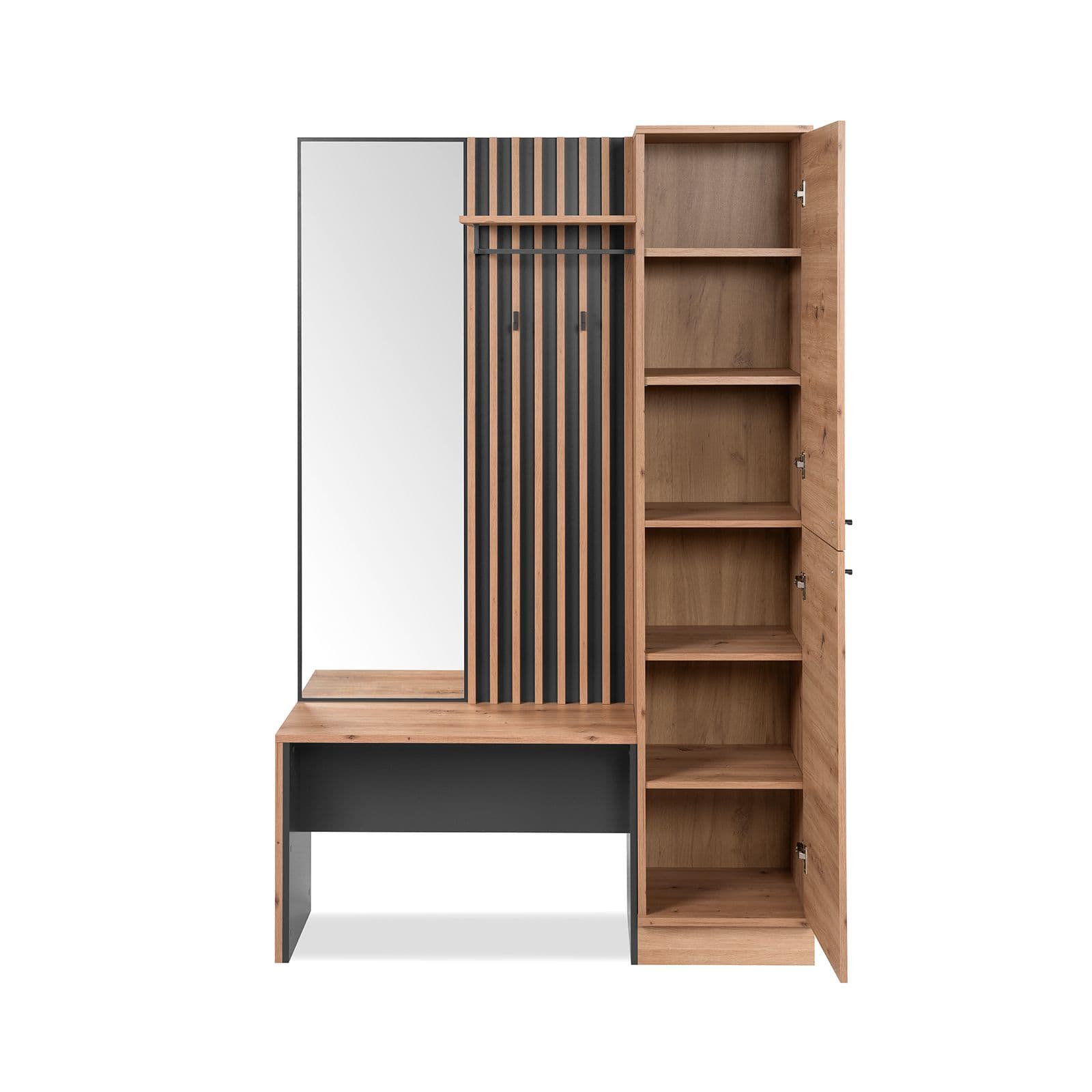 Mobile ingresso 122x190h cannettato rovere haller e antracite con panca e specchio - Sonnet