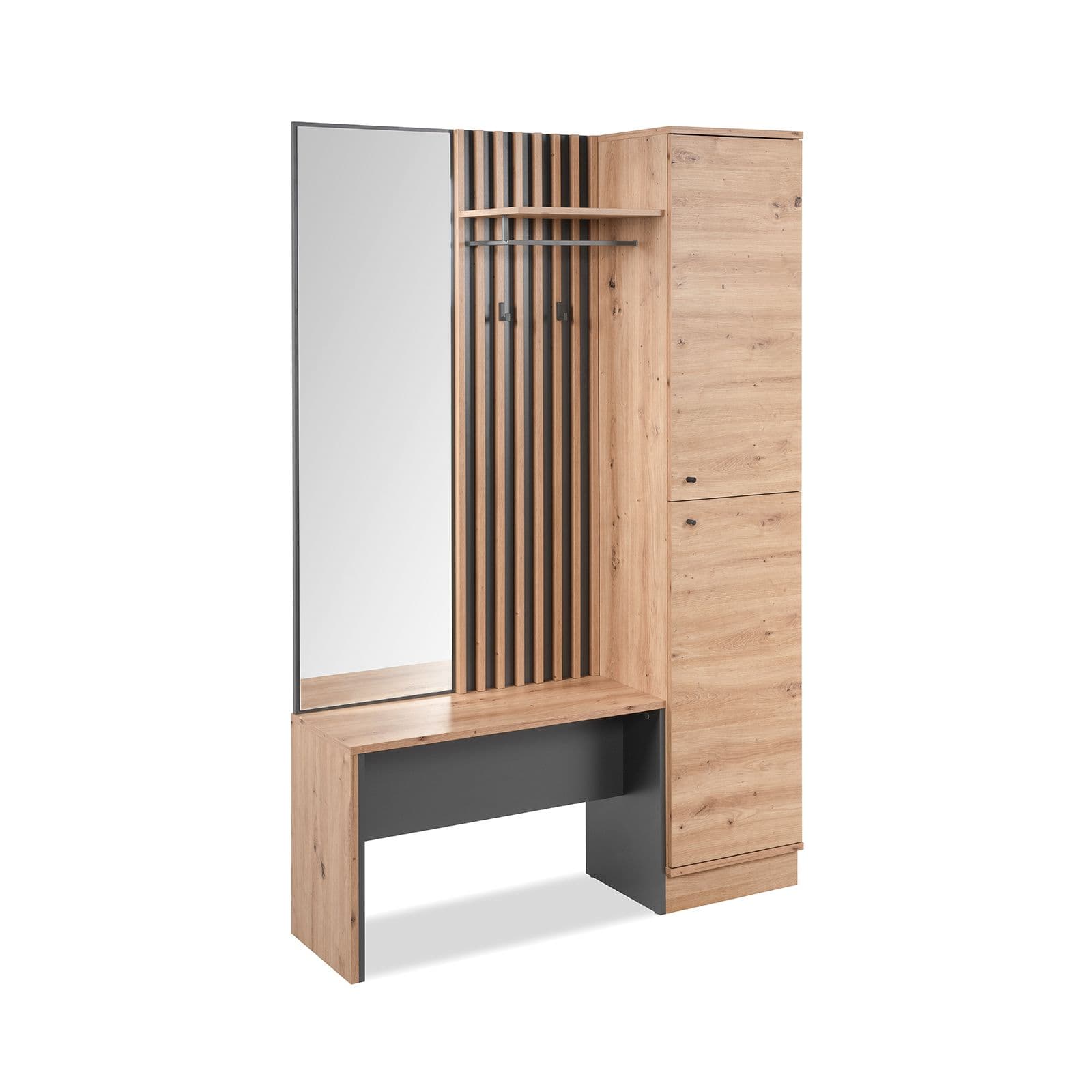 Mobile ingresso 122x190h cannettato rovere haller e antracite con panca e specchio - Sonnet