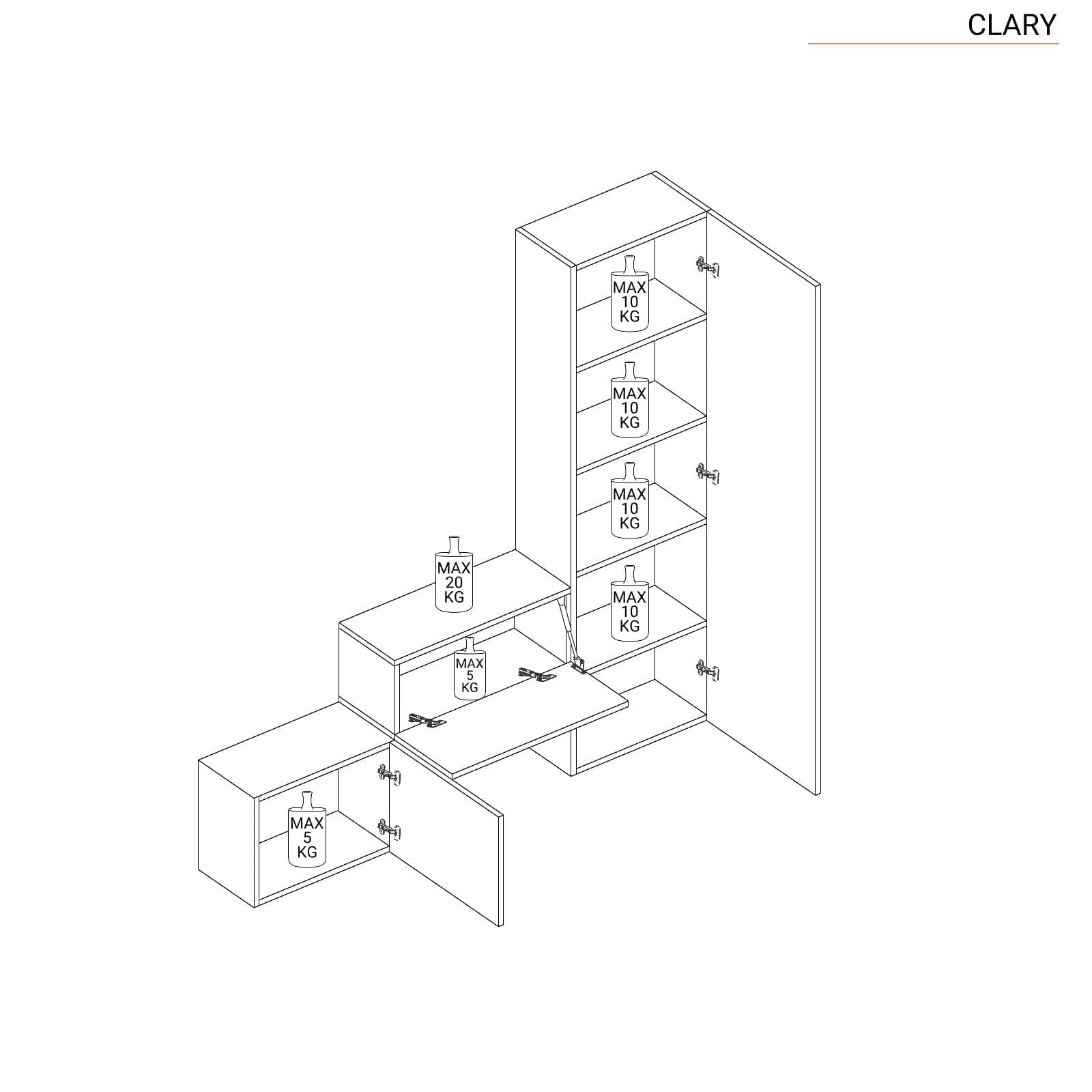 Mobile ingresso reversibile 123-178x185h cm mercure cannettato e gesso - Clary
