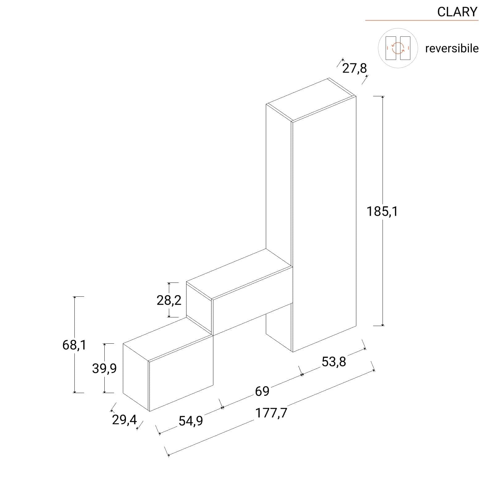 Mobile ingresso reversibile 123-178x185h cm piombo mercure - Clary