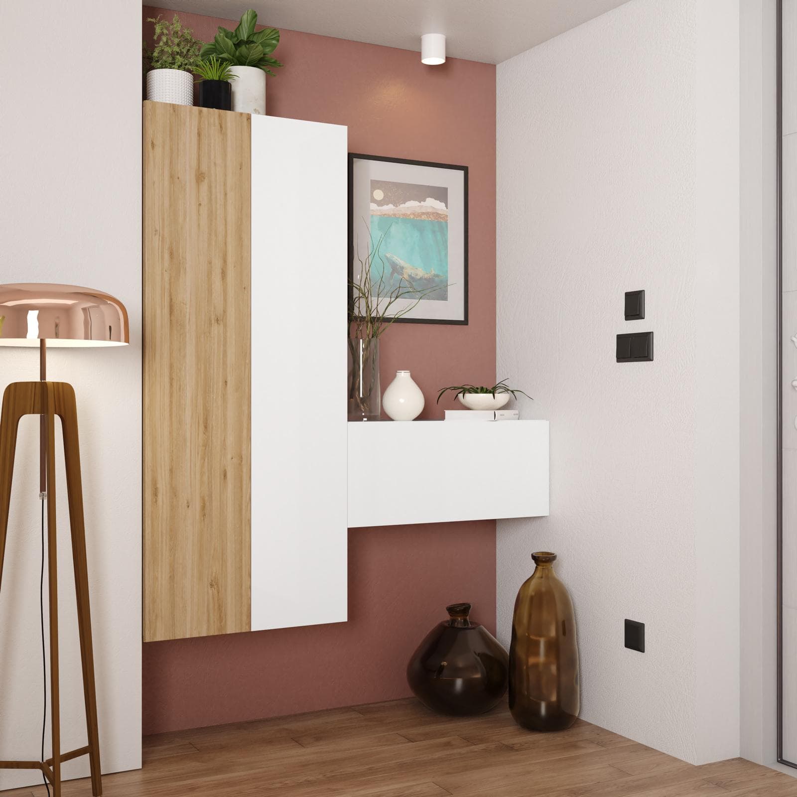 Mobile ingresso sospeso reversibile 125x138h cm cadiz e bianco lucido - Clary