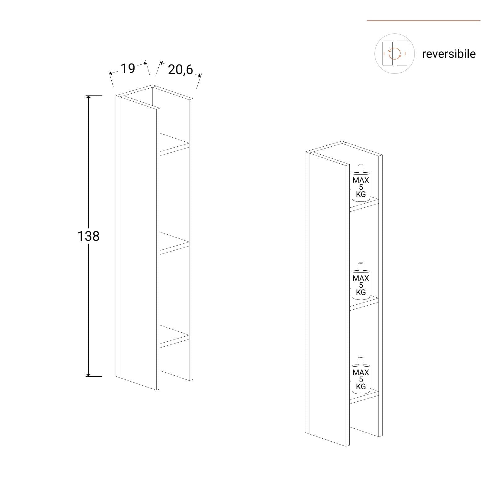 Mobile ingresso sospeso reversibile 144x138h cm piombo e ardesia - Clary