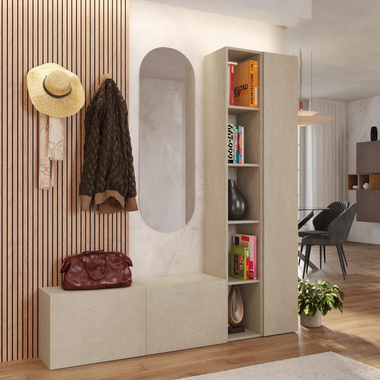 Mobile ingresso reversibile 166x185h cm 2 colonne e 2 cubi argilla - Clary