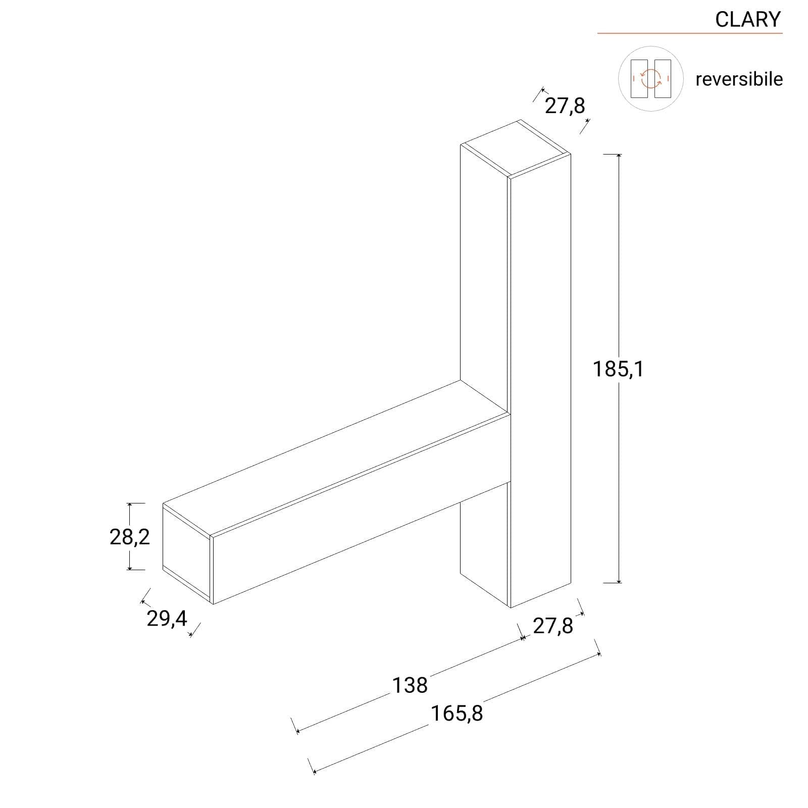 Mobile ingresso reversibile 166x185h cm colonna e pensile gesso - Clary