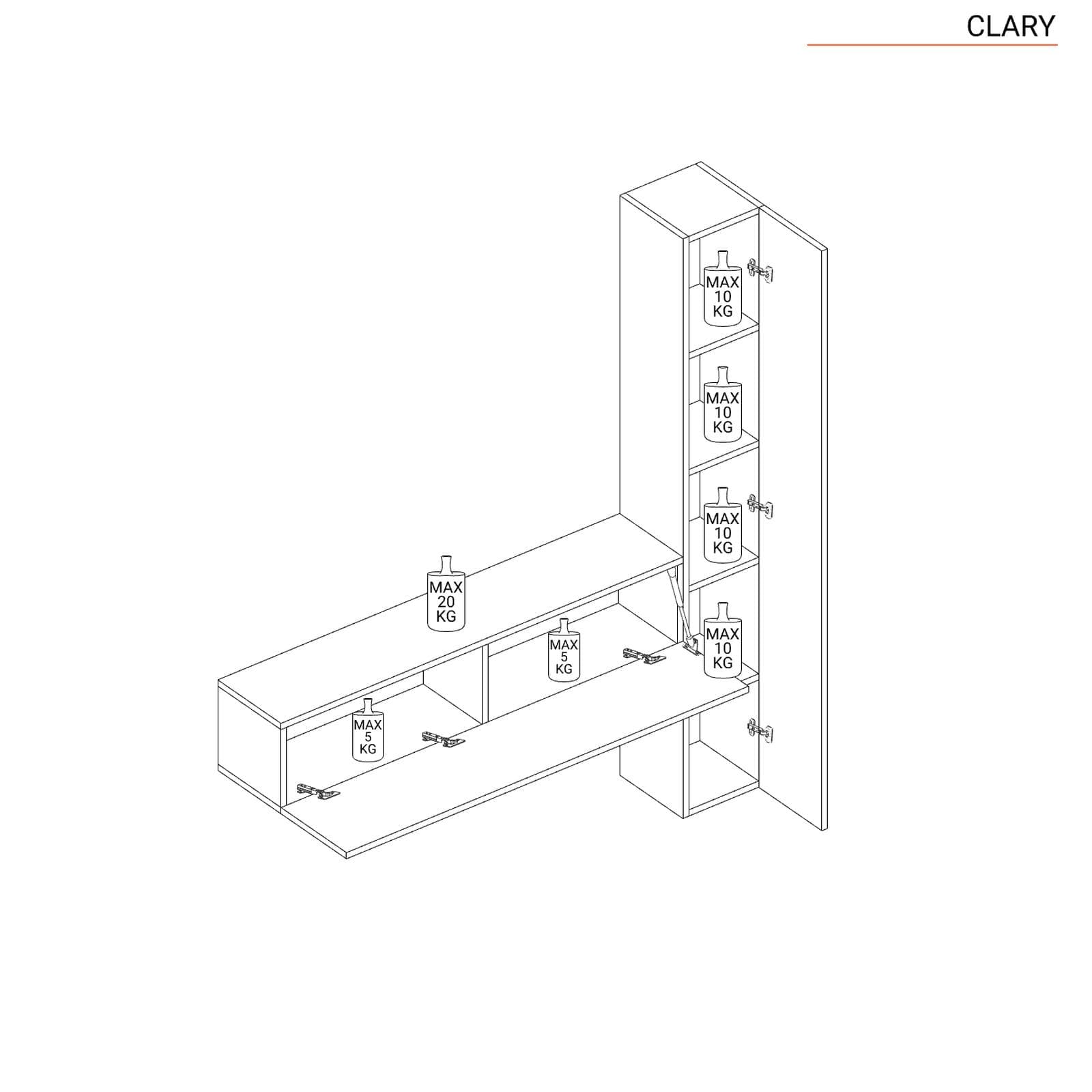 Mobile ingresso reversibile 166x185h cm colonna e pensile gesso - Clary