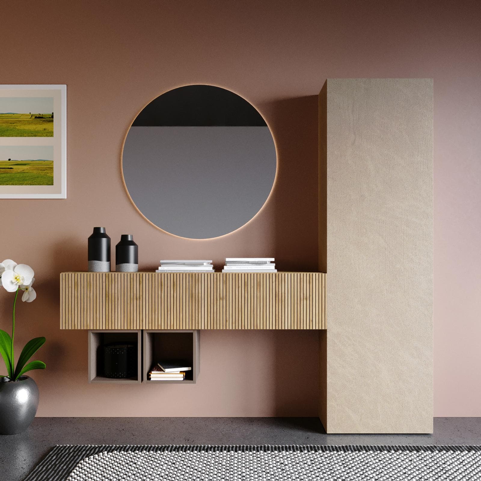 Mobile ingresso reversibile 192x185h cm argilla cadiz cannettato e bronzo - Clary