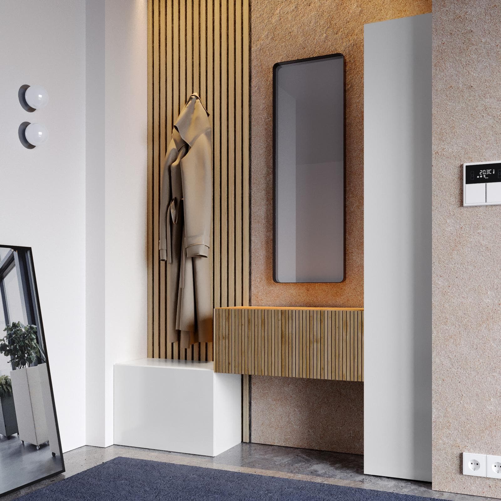 Mobile ingresso reversibile 97-152x185h cm bianco lucido e cadiz cannettato - Clary