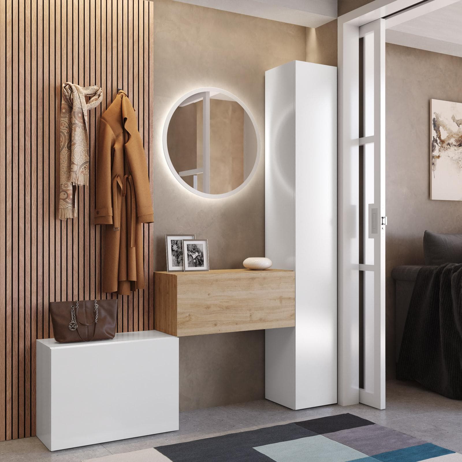 Mobile ingresso reversibile 97-152x185h cm bianco lucido cadiz - Clary