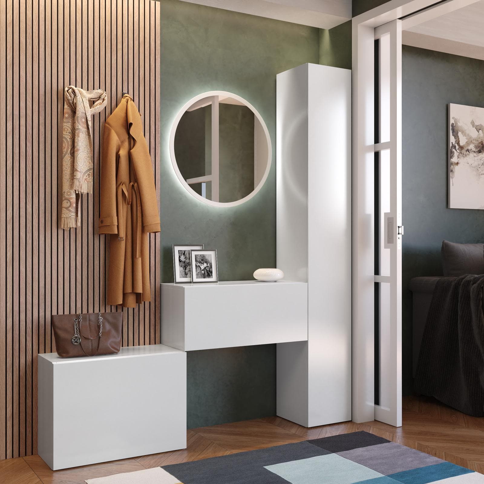 Mobile ingresso reversibile 97-152x185h cm bianco lucido - Clary