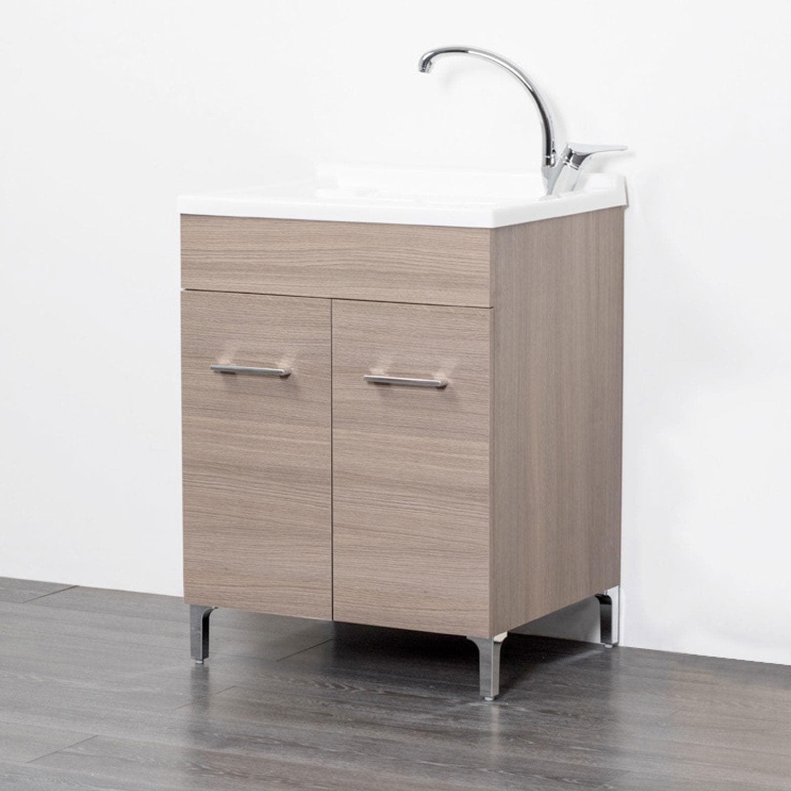 Mobile lavatoio 2 ante 60x50 cm con vasca finitura rovere fumo