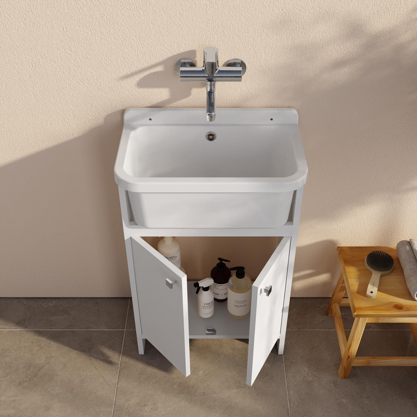 Mobile lavatoio 55x34 cm salvaspazio a 2 ante con vasca - Vix