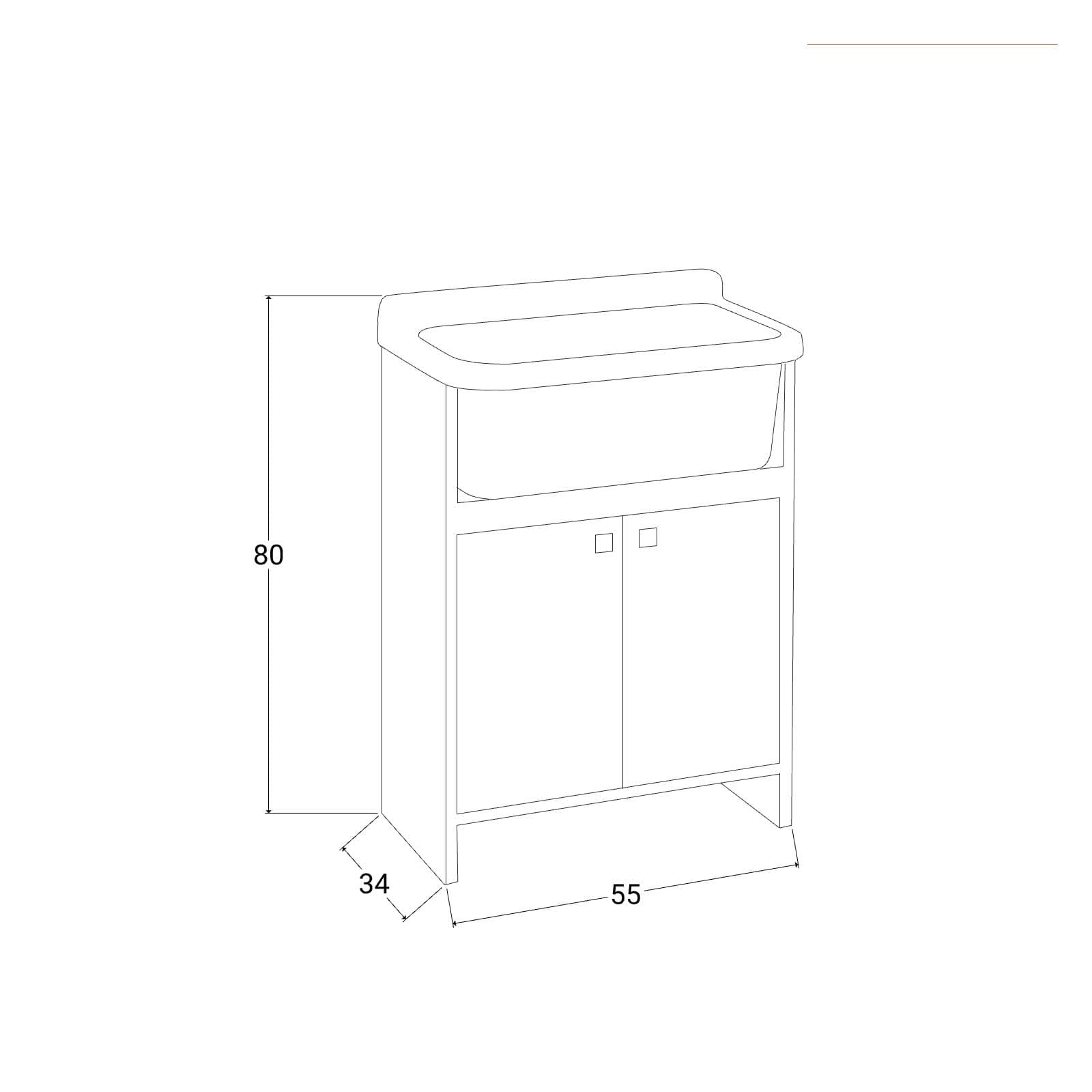 Mobile lavatoio 55x34 cm salvaspazio a 2 ante con vasca - Vix
