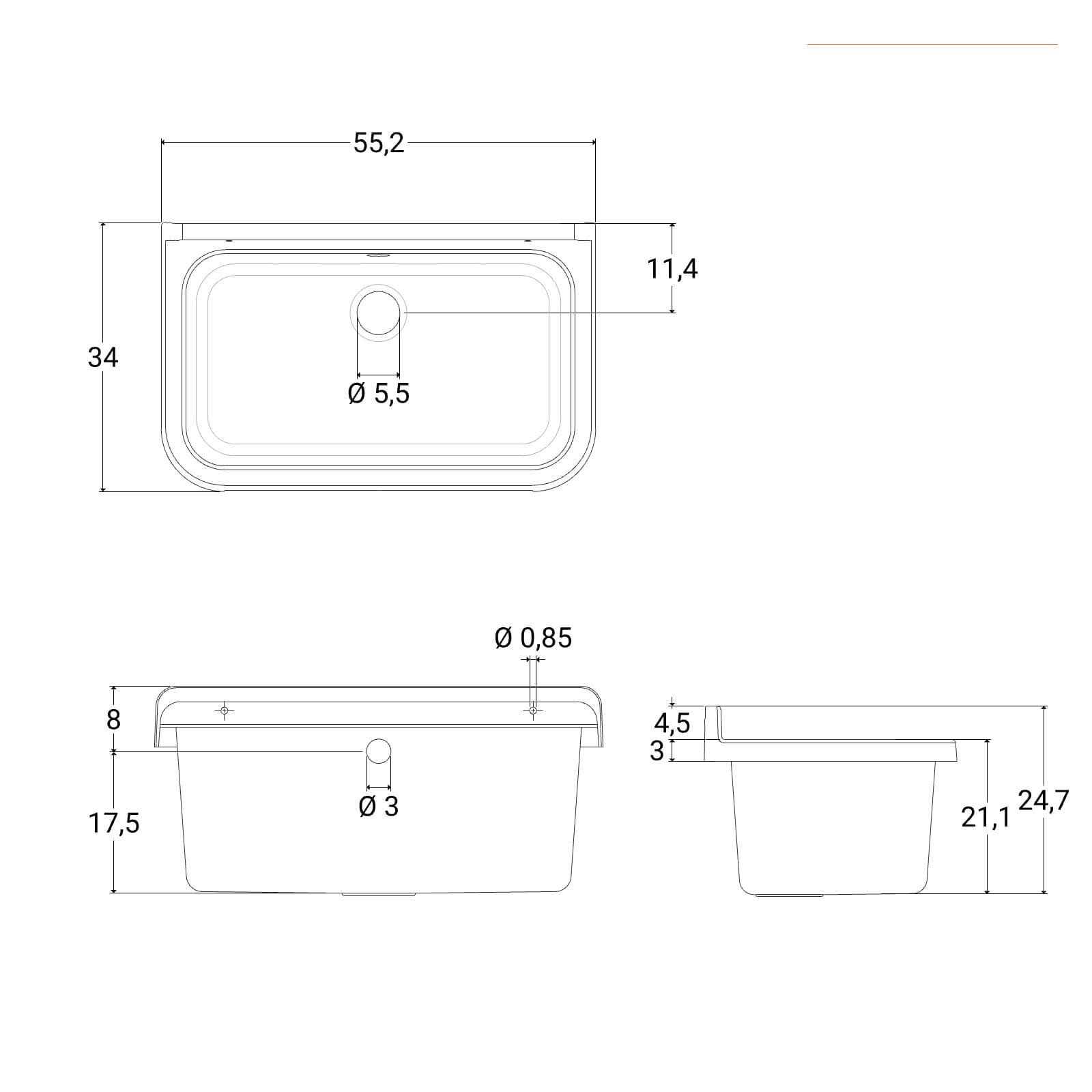 Mobile lavatoio 55x34 cm salvaspazio a 2 ante con vasca - Vix