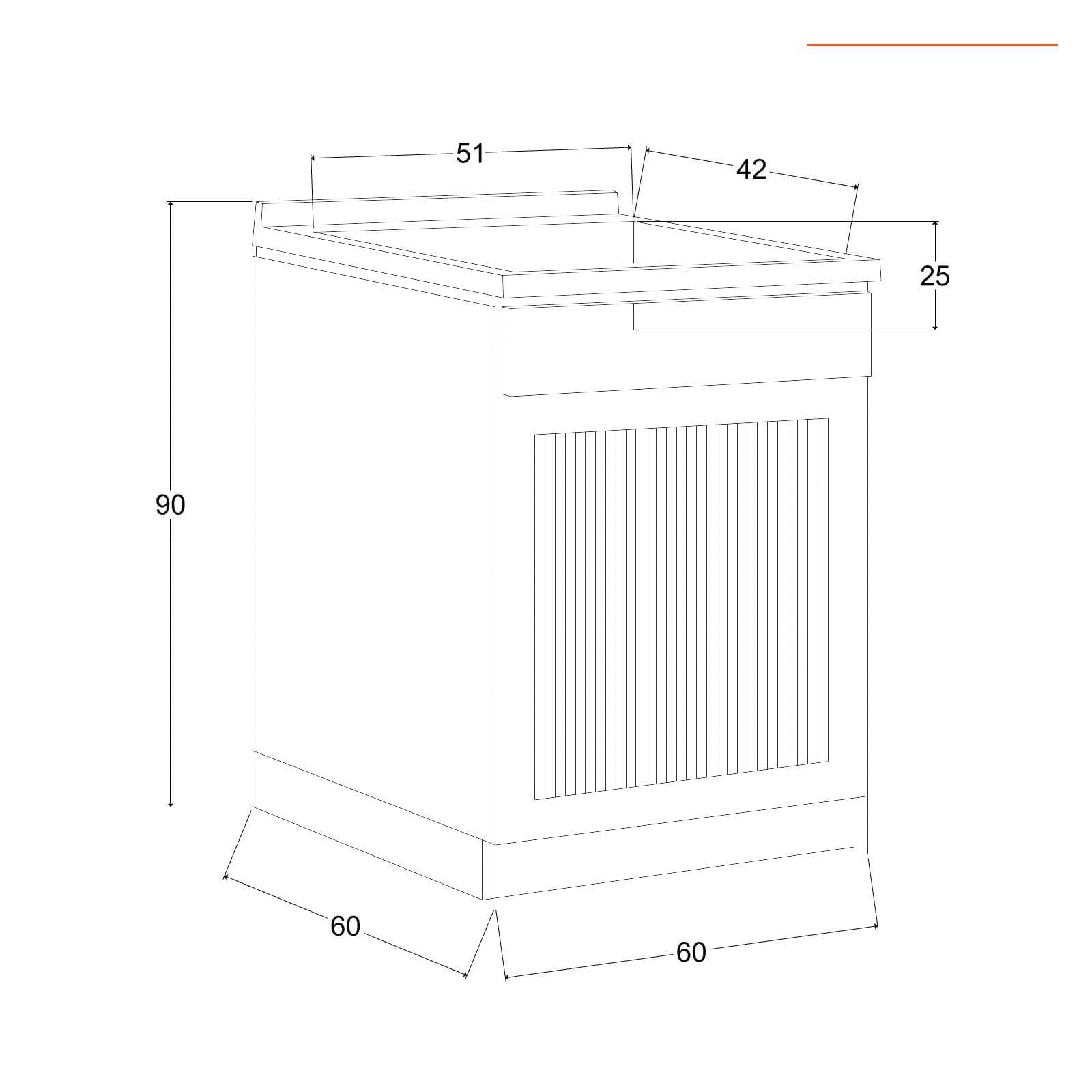 Mobile lavatoio 60x60 cm con anta serranda orizzontale vasca e asse lavapanni
