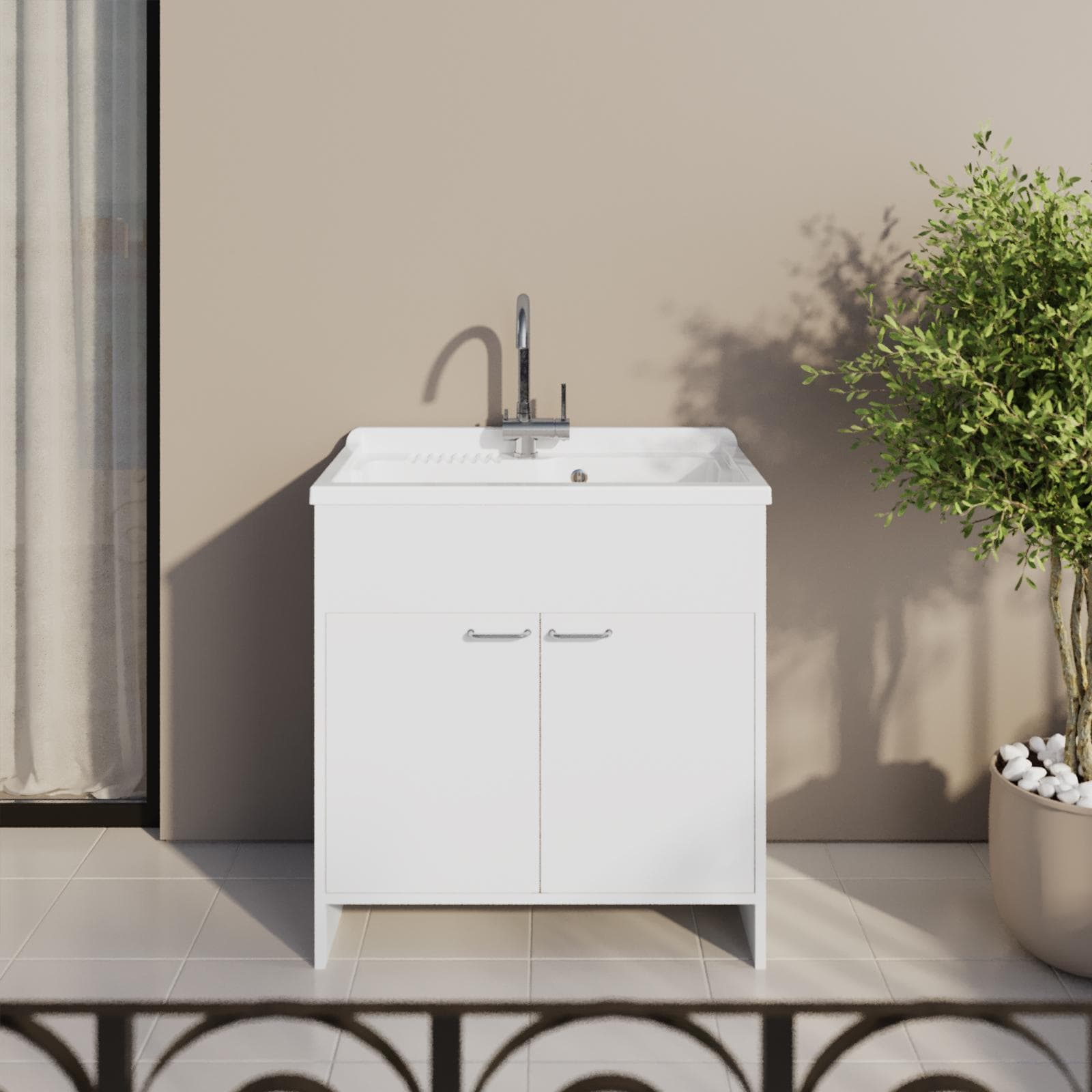 Mobile lavatoio 80x50 cm bianco a 2 ante con vasca - Vix