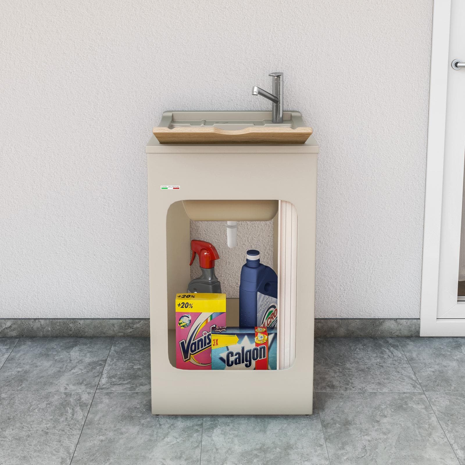 Mobile lavatoio crema Lavacril Colavene 50x50x87h cm con vasca e serranda