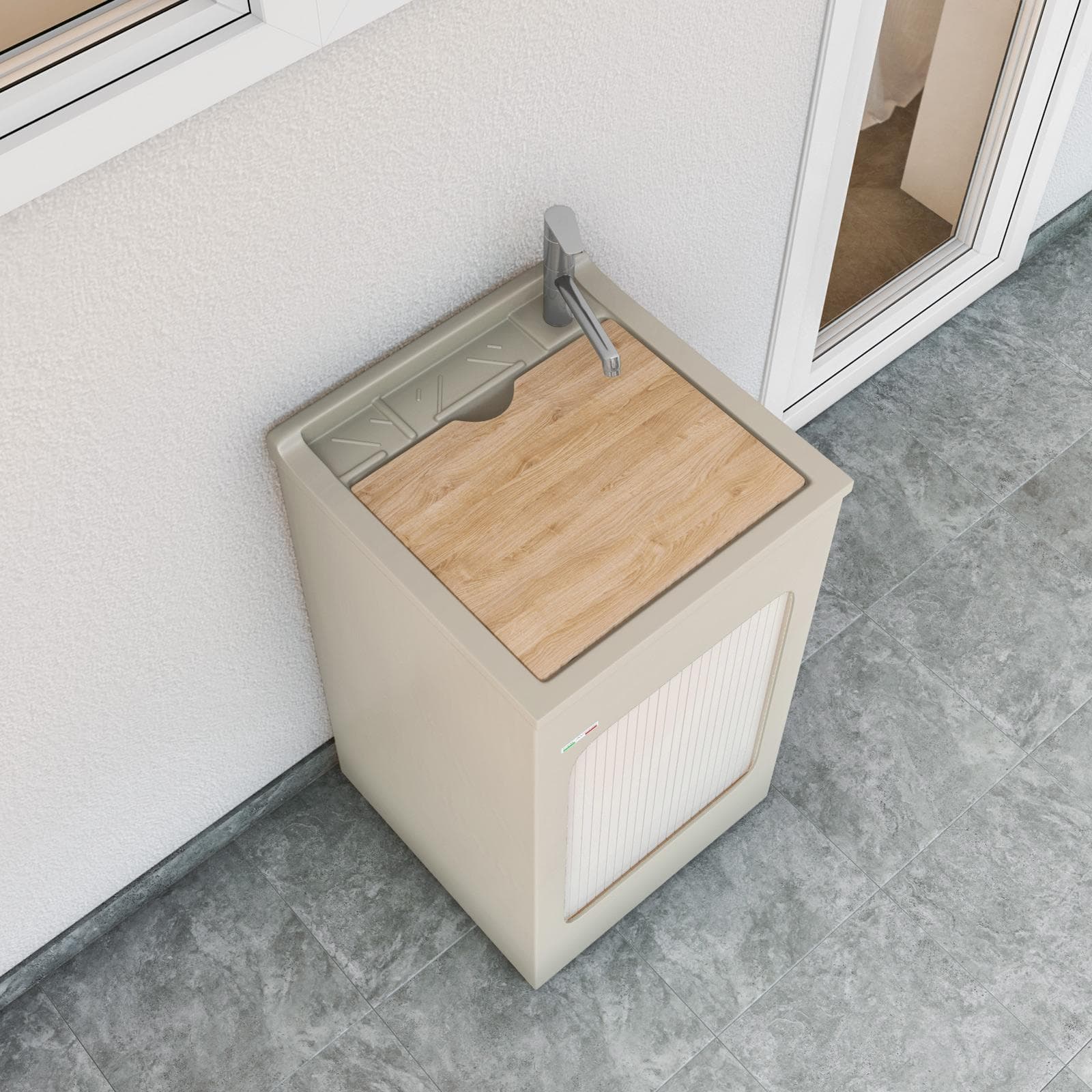 Mobile lavatoio crema Lavacril Colavene 50x50x87h cm con vasca e serranda