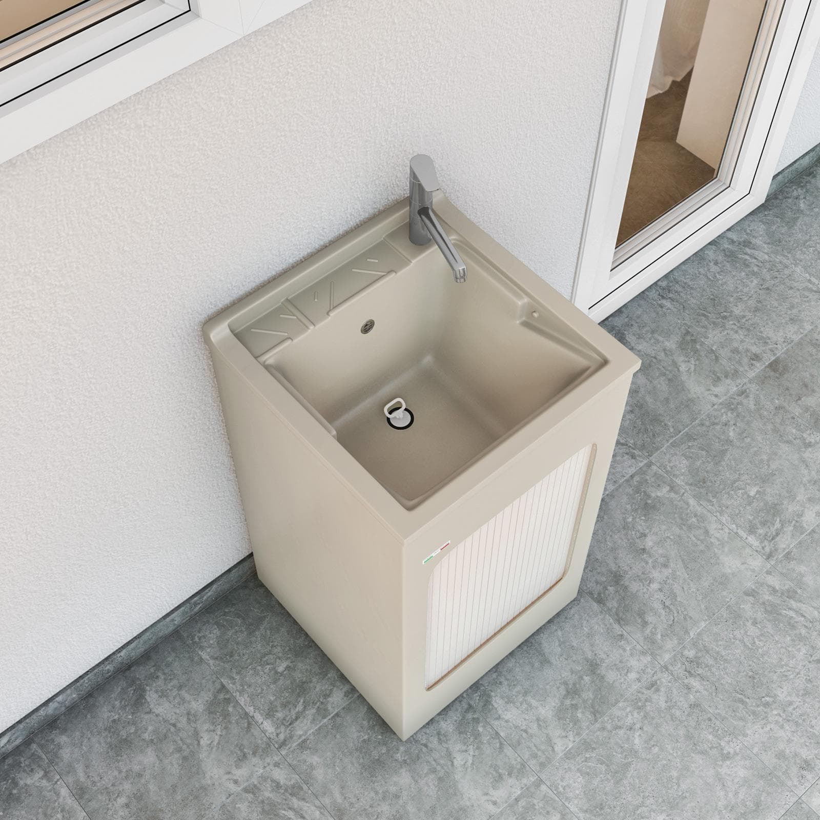 Mobile lavatoio crema Lavacril Colavene 50x50x87h cm con vasca e serranda