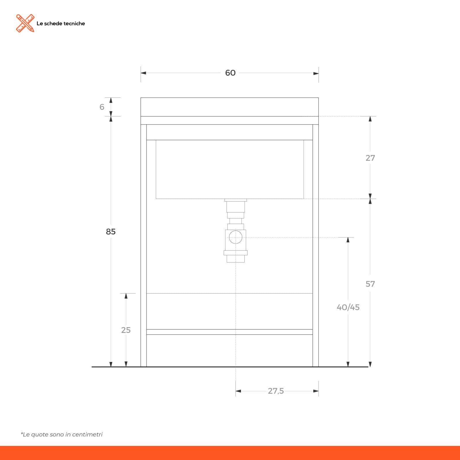 Mobile lavatoio con doppia anta e con vasca in termoplastico linea Edilla Montegrappa 60x50x85h cm