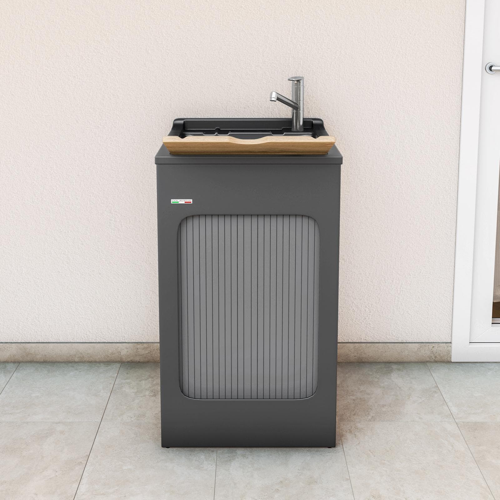 Mobile lavatoio grigio Lavacril Colavene 50x50x87h cm con vasca e serranda laterale a scomparsa