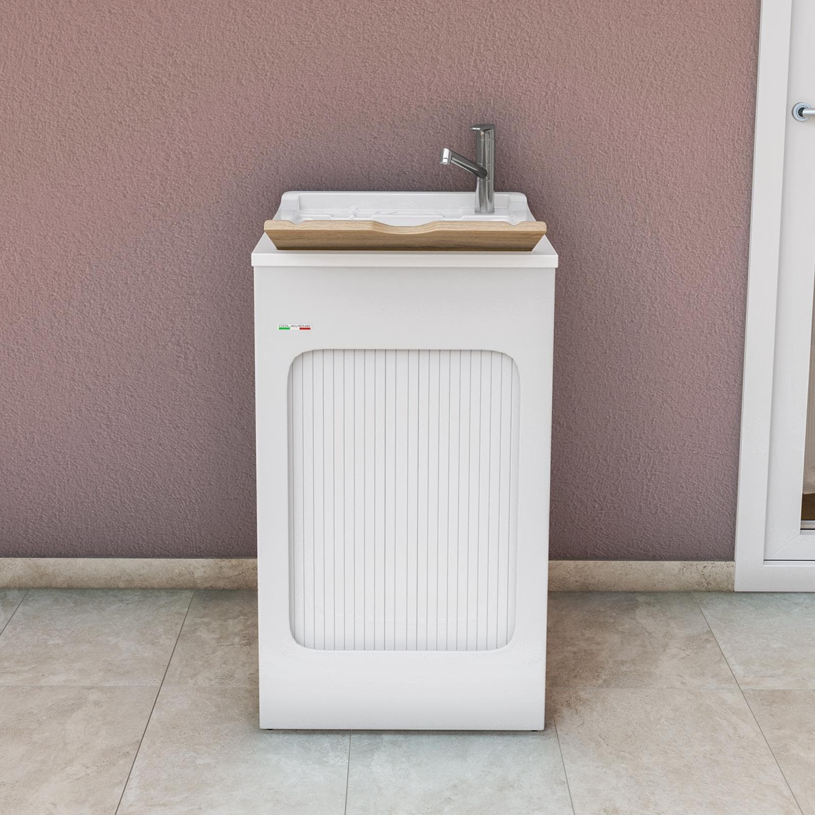 Mobile lavatoio Lavacril Colavene 50x50x87h cm con vasca e serranda laterale a scomparsa