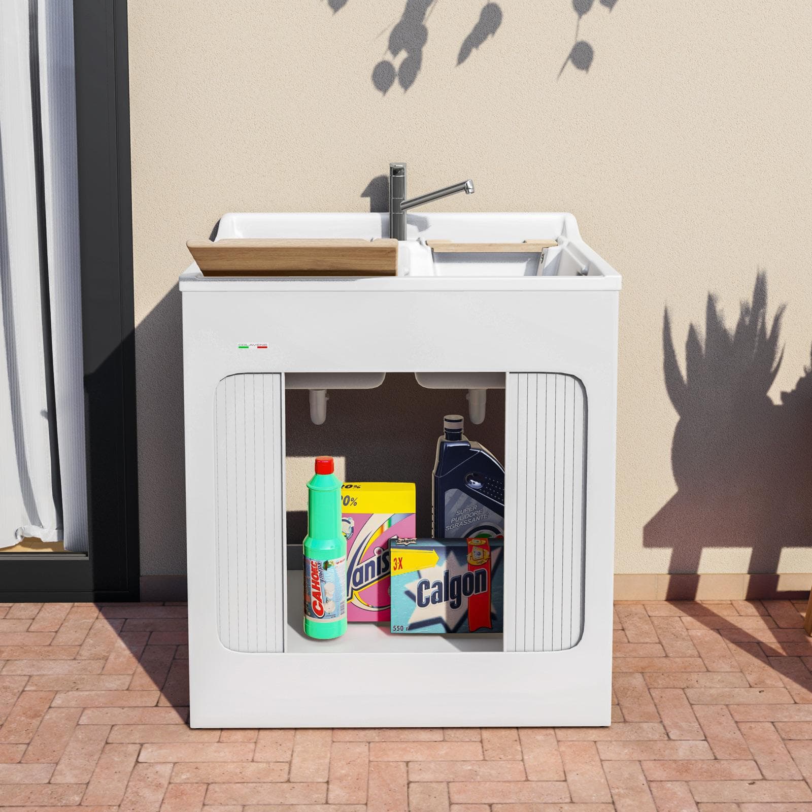 Mobile lavatoio Lavacril Colavene 80x60x84h cm con doppia vasca e serrandina