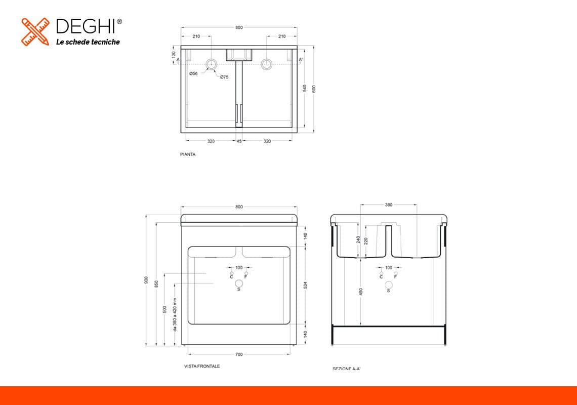 Mobile lavatoio Lavacril Colavene crema 80x60 cm con doppia vasca e serrandina