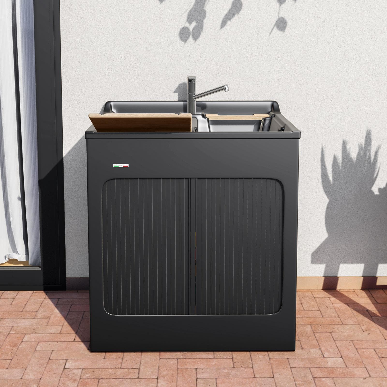 Mobile lavatoio Lavacril Colavene nero 80x60x84h cm con doppia vasca e serrandina