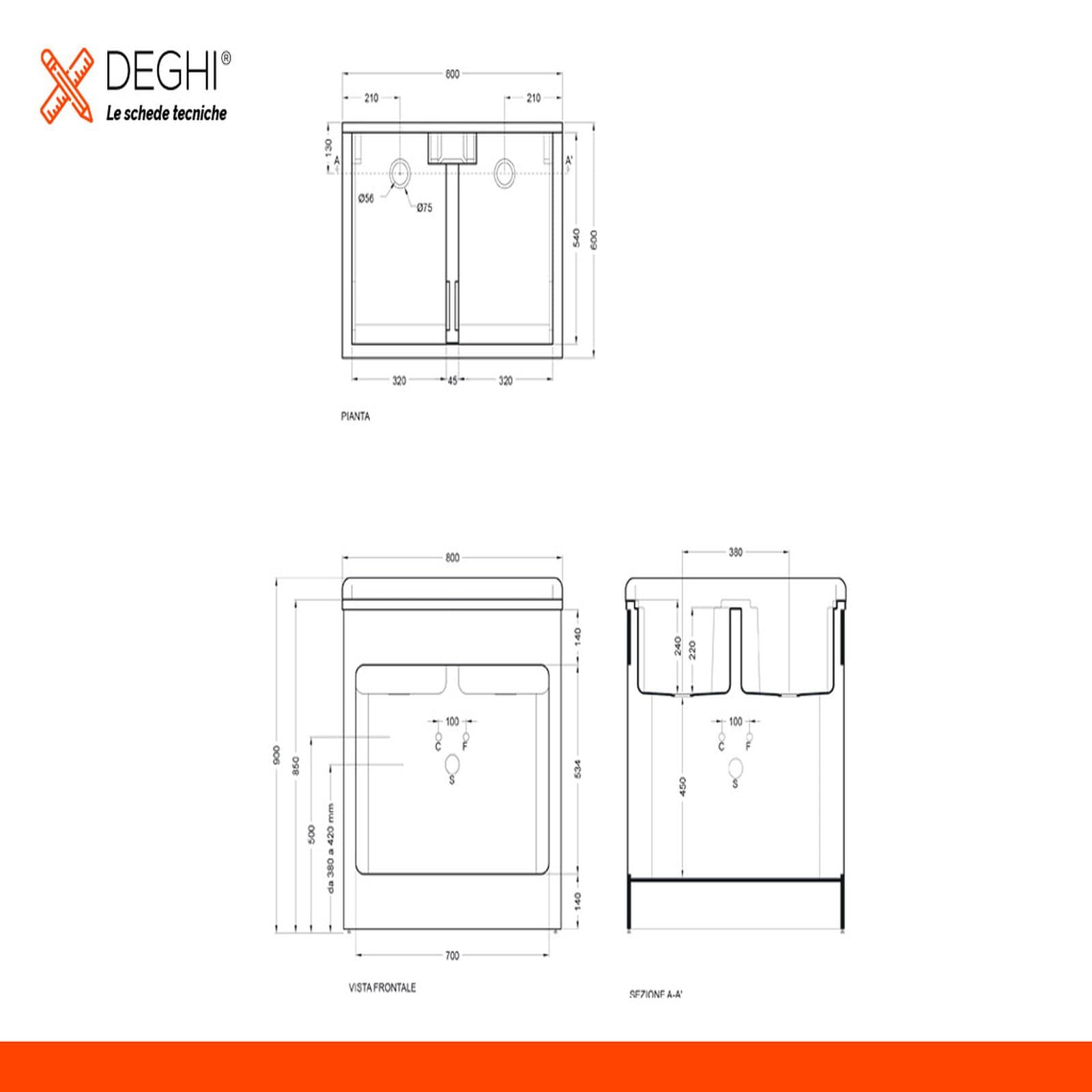 Mobile lavatoio Lavacril Colavene nero 80x60x84h cm con doppia vasca e serrandina