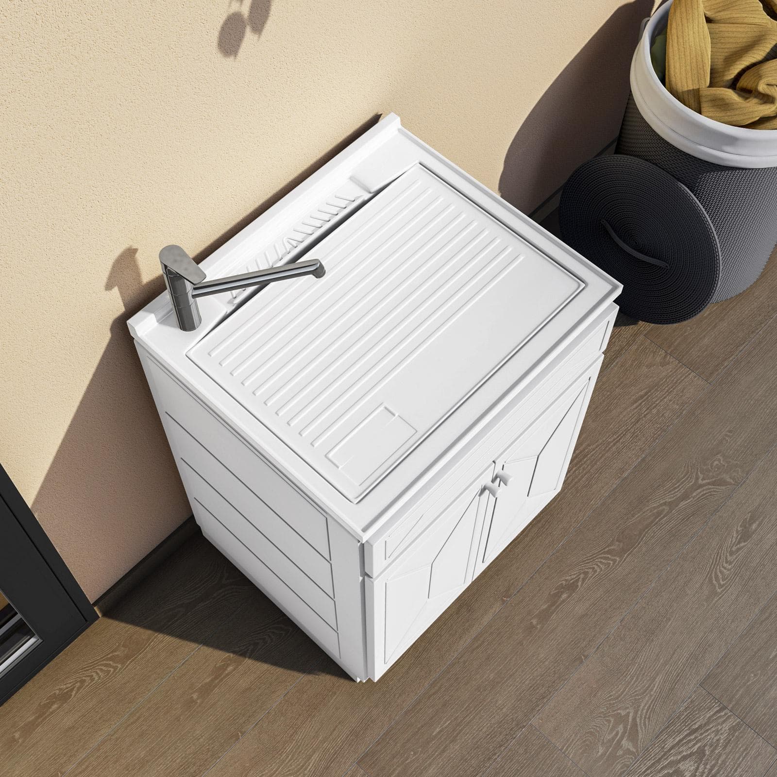 Mobile lavatoio per interno o esterno 60x50 due ante + vasca e asse lavapanni