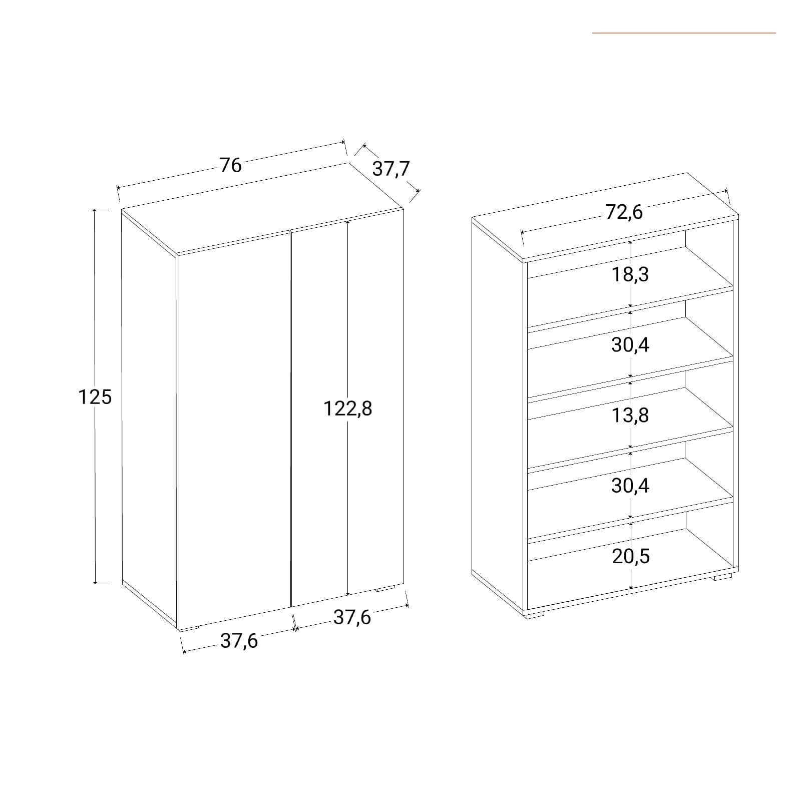 Mobile multiuso 76x125h cm bianco opaco con 2 ante e gancio estraibile - Astara