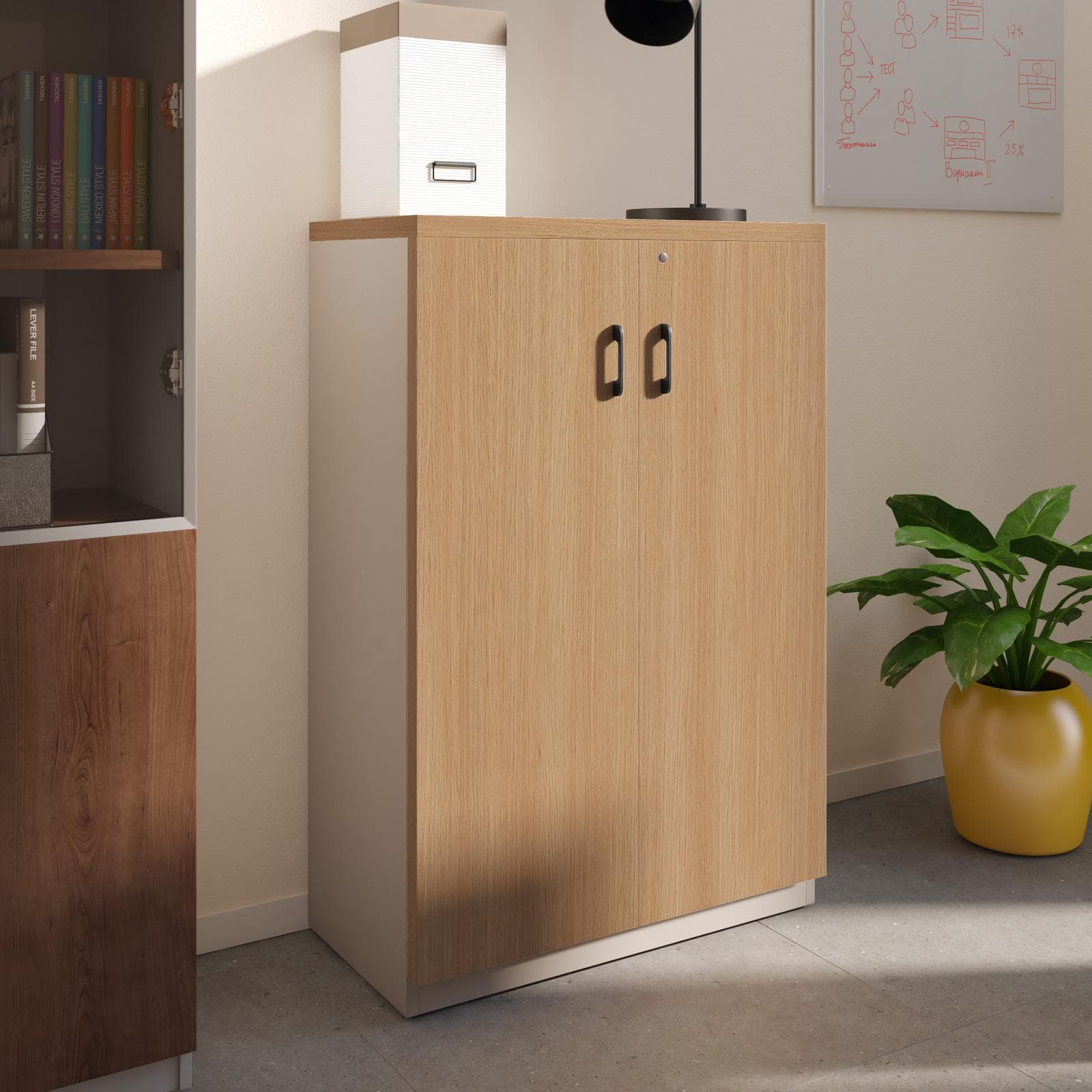 Mobile multiuso 80x120h cm in legno rovere road e tortora con 2 ante soft close e serratura - Lenox