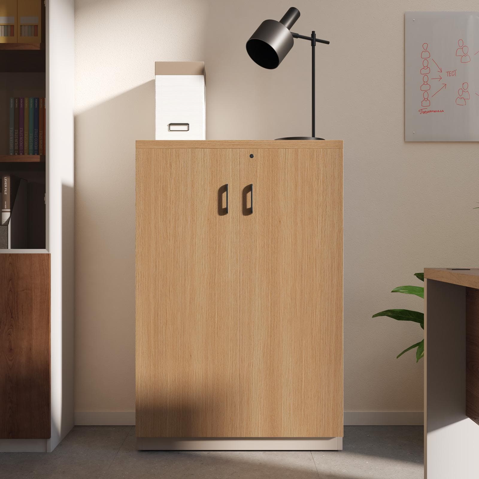 Mobile multiuso 80x120h cm in legno rovere road e tortora con 2 ante soft close e serratura - Lenox
