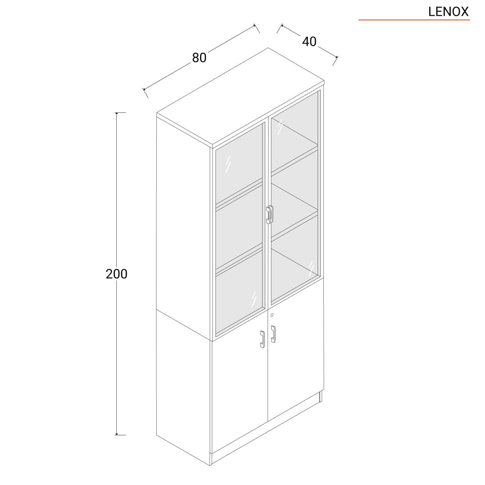 Libreria 80x200h cm in legno tortora e rovere road con 2 ante in legno e 2 ante in vetro soft close e serratura - Lenox