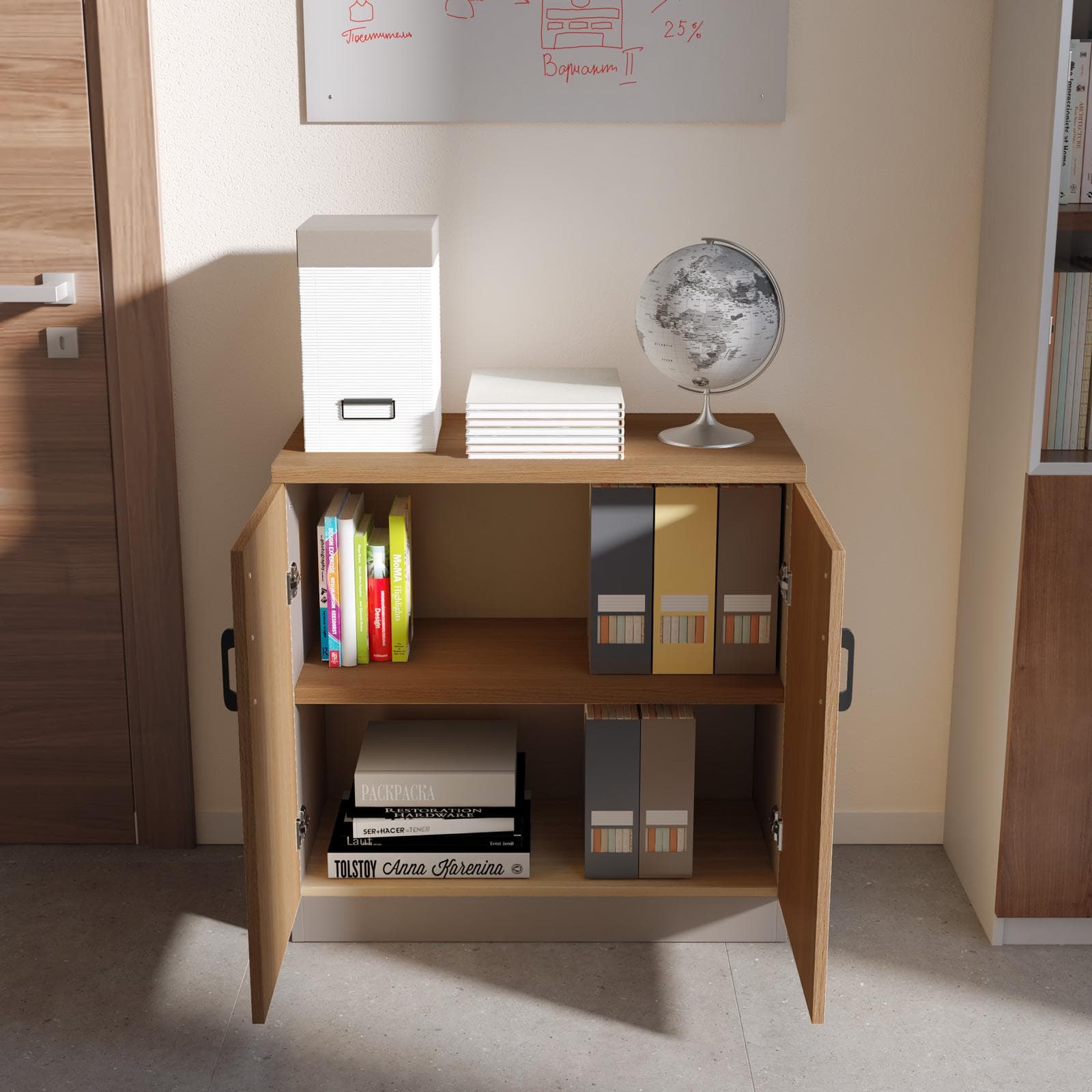 Mobile multiuso 80x80h cm in legno rovere road e tortora con 2 ante soft close e serratura - Lenox