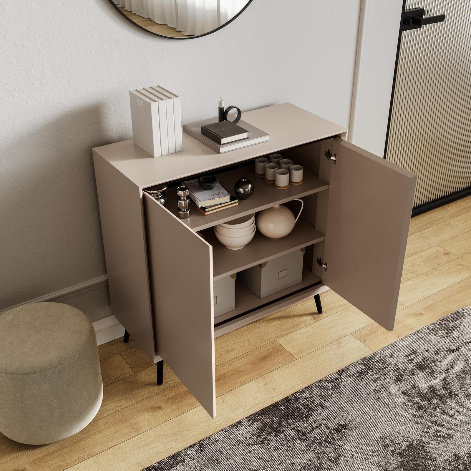 Mobile multiuso 90x90h cm cappuccino e nero con 2 ante - Pixie