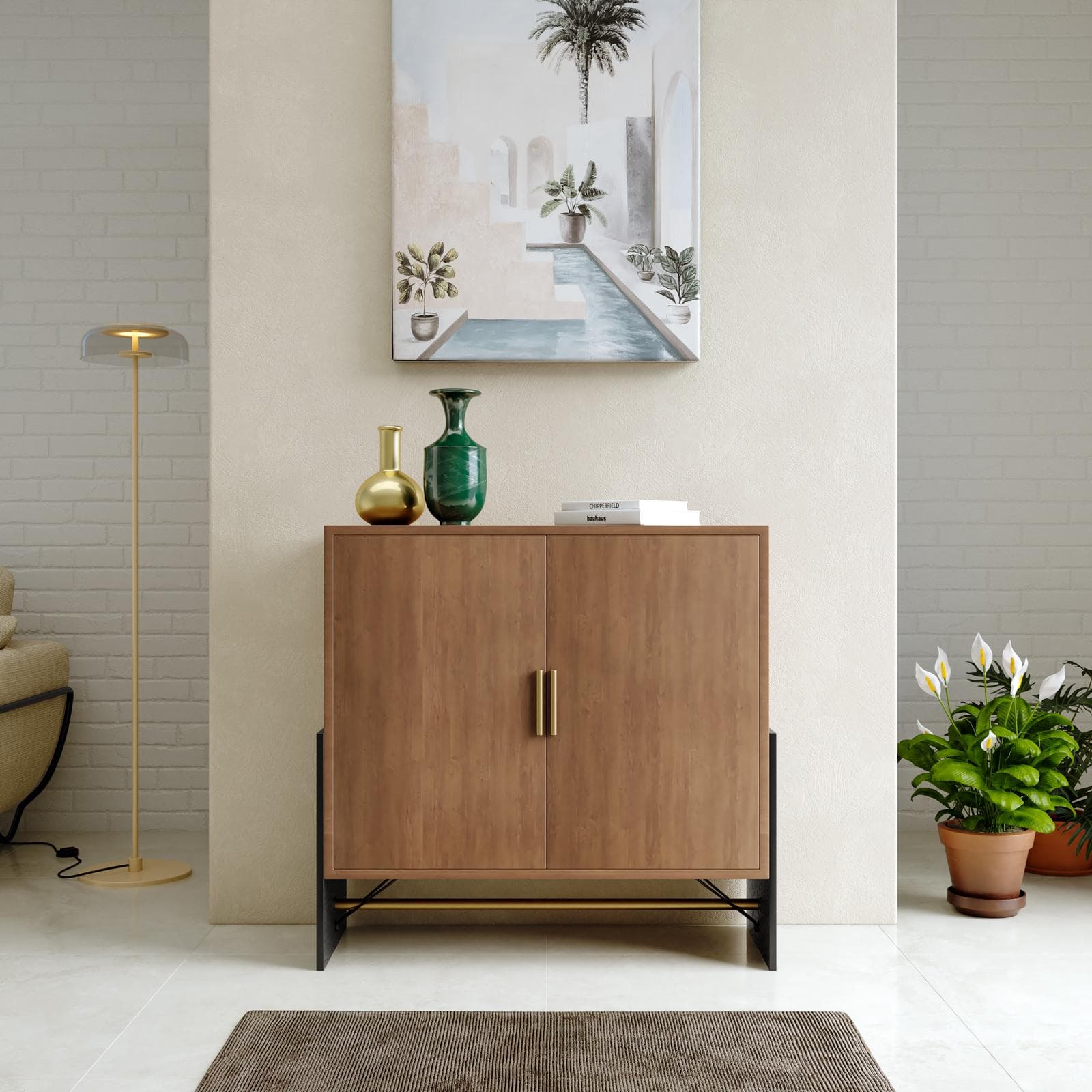 Mobile multiuso 93x90h cm in legno noce benson e metallo nero con 2 ante - Colys
