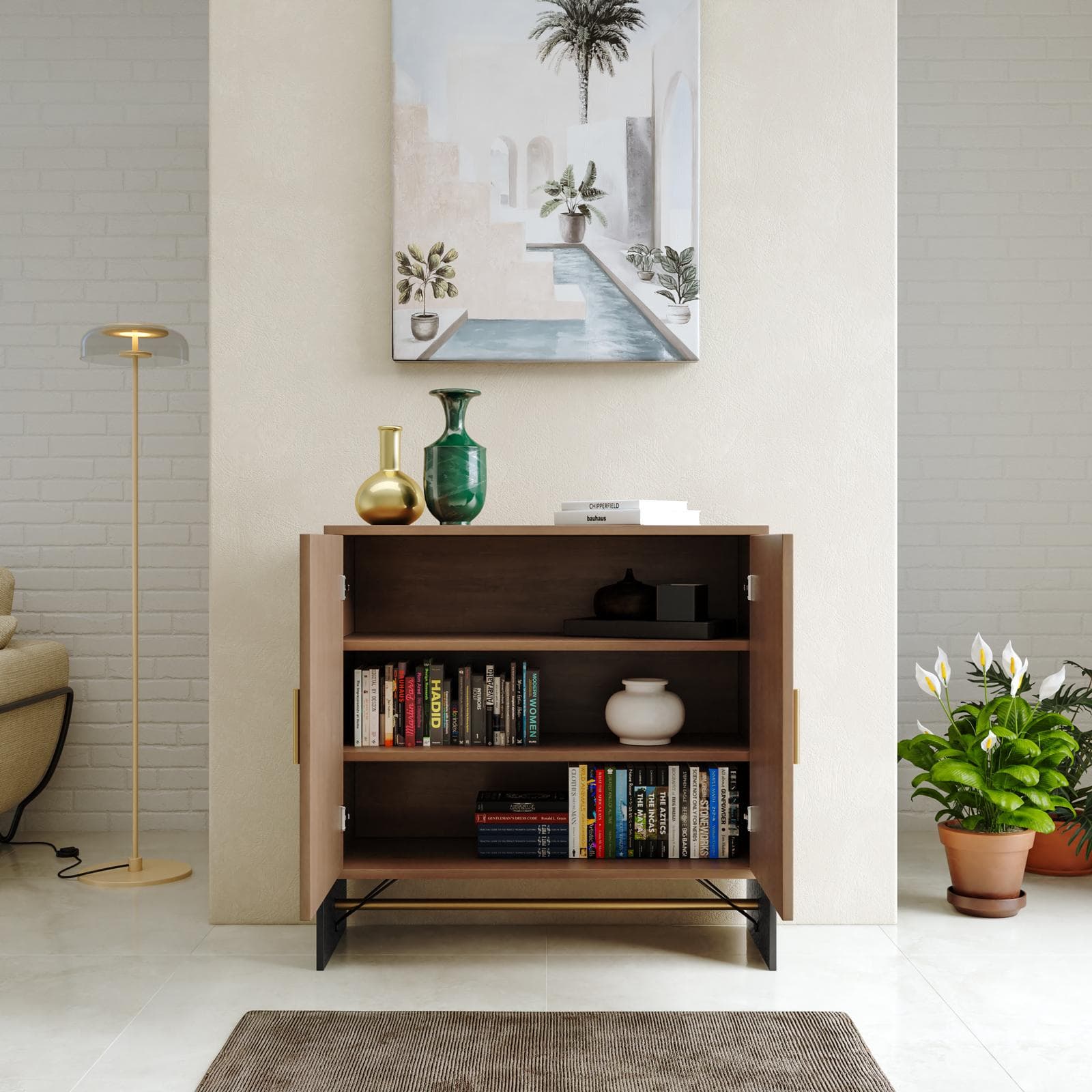 Mobile multiuso 93x90h cm in legno noce benson e metallo nero con 2 ante - Colys